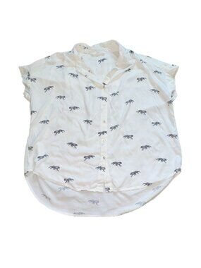 Jane + Delancey Womens Button Front Blouse W/ Tigers-White-Size M-GUC